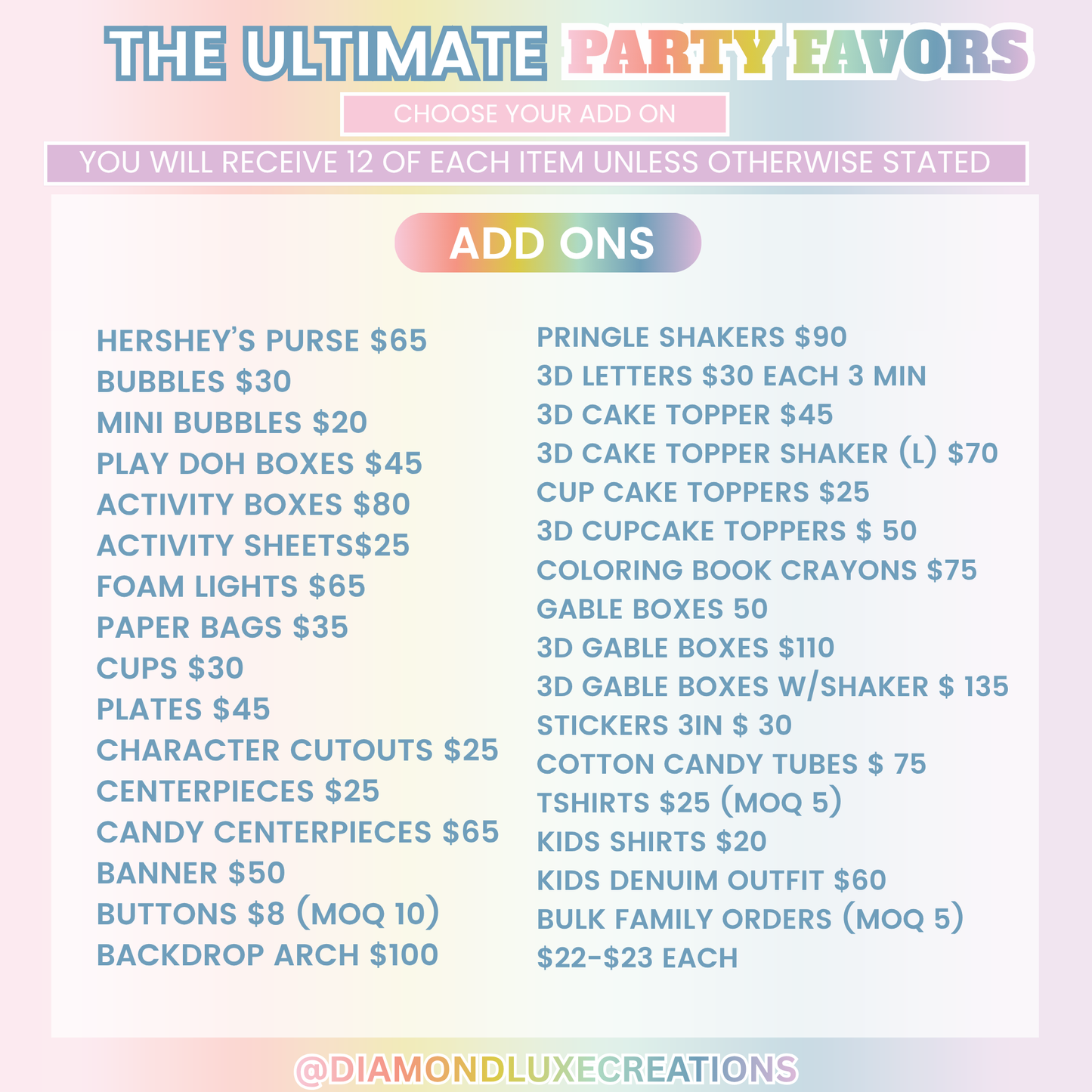 Party Favors Add-ons